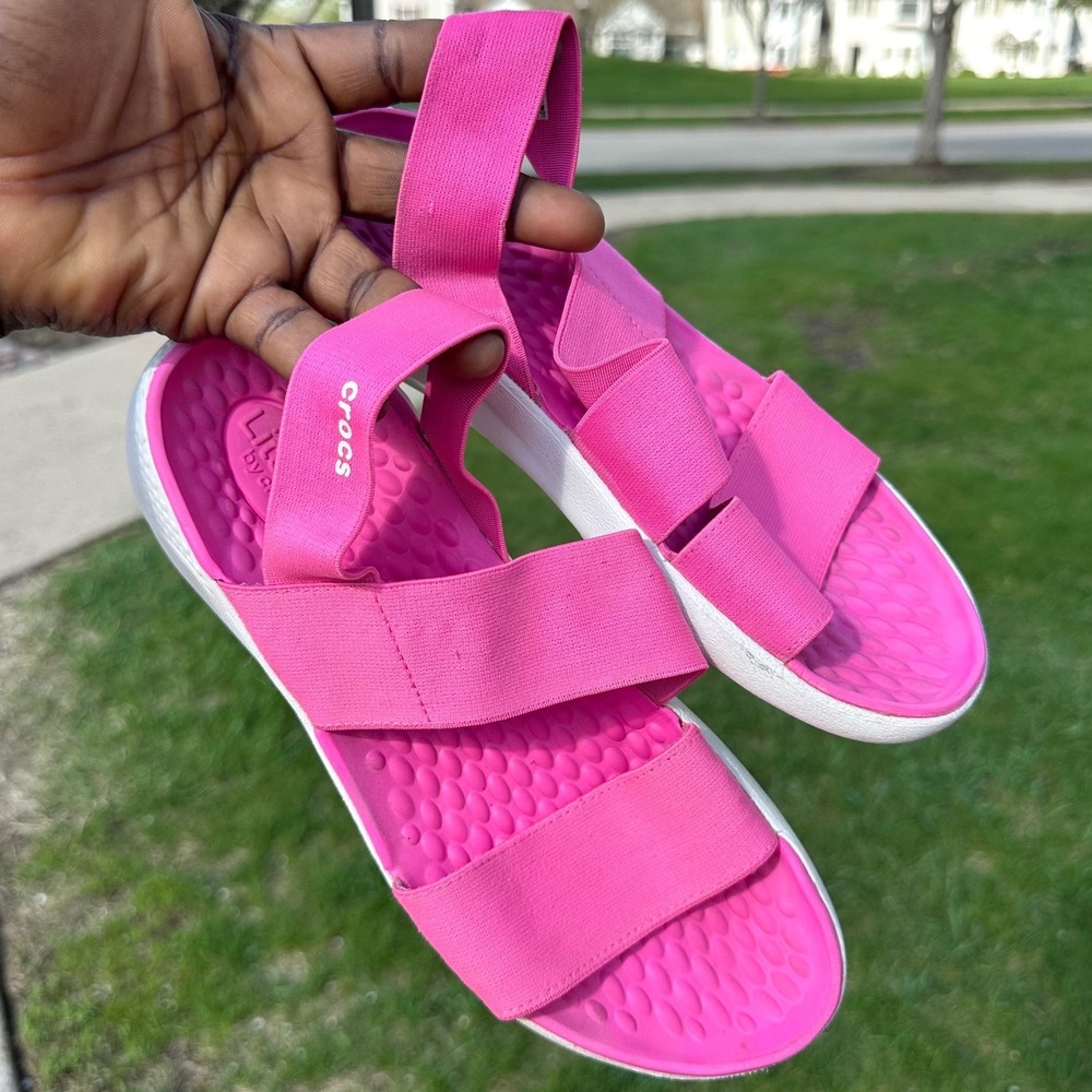 Crocs Women's LiteRide Stretch Sandals Size 7 Pink Shoes‎ - Picture 10 of 14